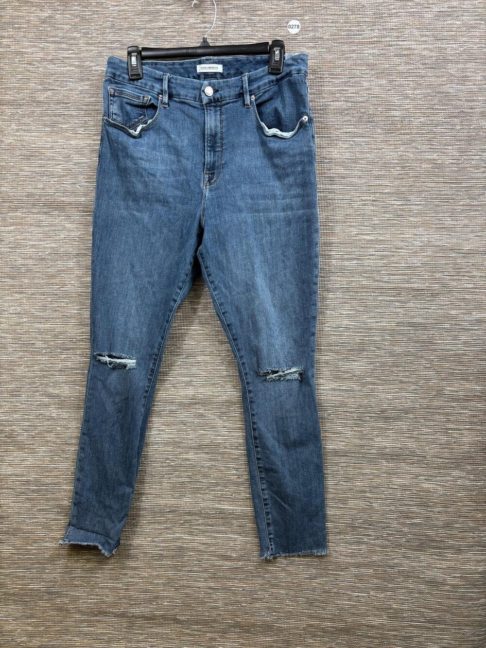 Good American Jeans Womens 15/33 Blue Good Legs Crop Distressed Raw Hem Skinny